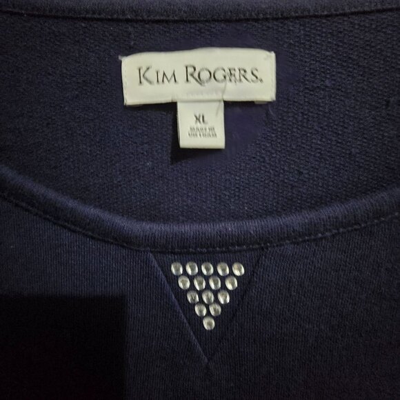 Kim Rogers Womens XL Navy Pullover Sweater With Rhinestone Detail - Picture 3 of 7